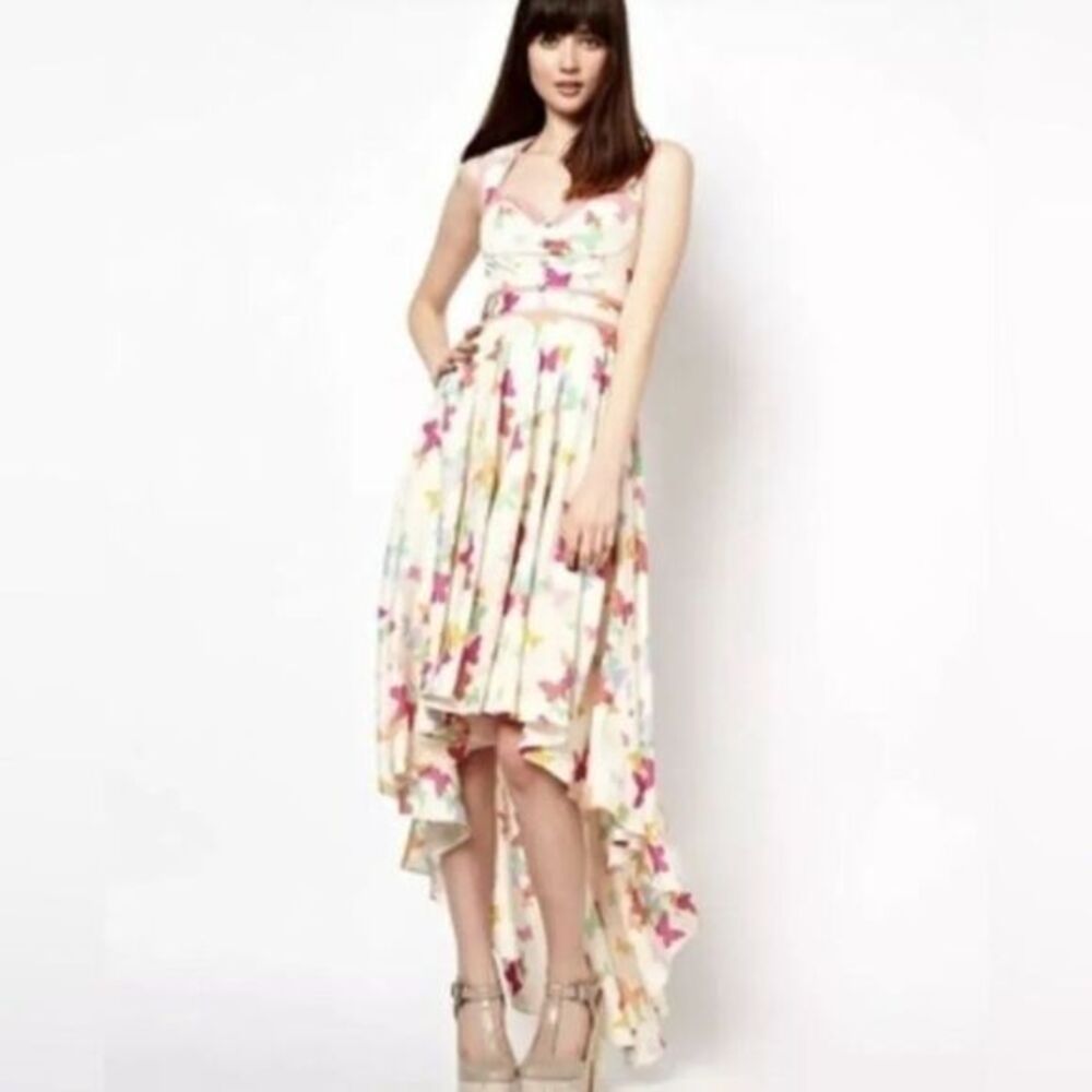 ASOS Nishe butterfly high low dress pink cream size 8 / M